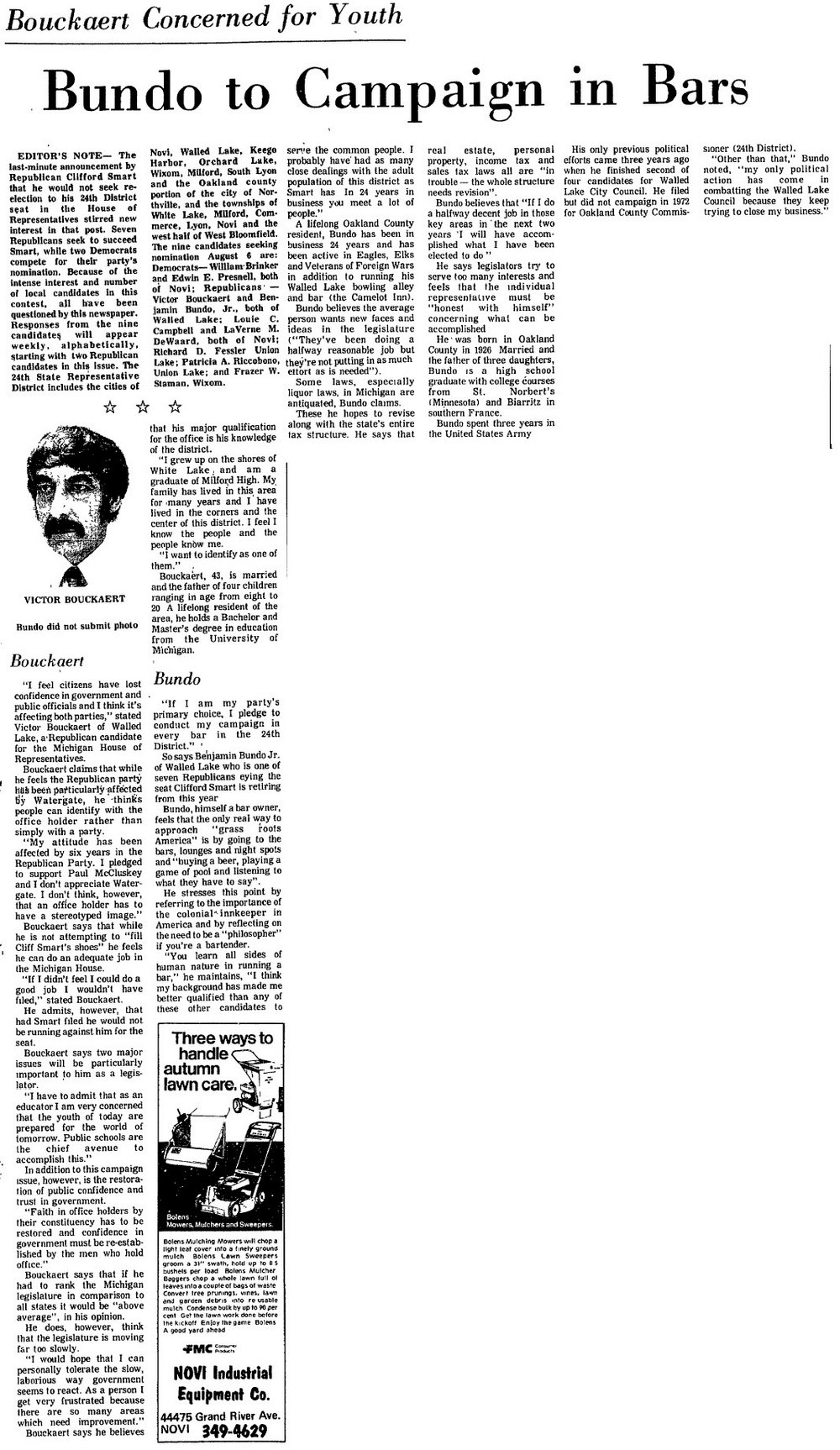 Mr. Bs Camelot Inn (Maple Lanes, Shadow Fax, Olde World Market) - July 11 1974 Article On Political Run